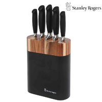 New Stanley Rogers Acacia Black Oval 6 Piece Knife Block Set 6pc