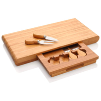 Stanley Rogers Cheese Board 5pc Set Large Bamboo Chopping Block & Cutlery