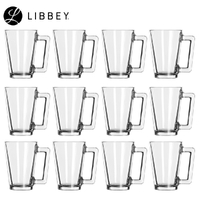 Libby All Purpose Mug Glass Cup Hot Cold Drink Coffee Latte Tea 266ml , Set of 12