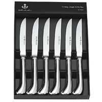 Wilkie Brothers Stirling 6 Piece Steak Knife Set Stainless Steel Knives - 6pc