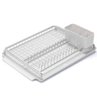 New Brabantia Dish Drying Rack Kitchen Organiser w/ Utensils Holder + Drip Tray Light Grey