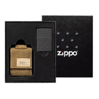 New Zippo Black Crackle Windproof Lighter & Coyote Tactical Pouch Gift Set