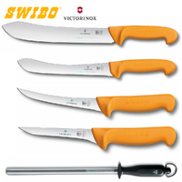 New SWIBO 5 piece Butcher Knife Set Skinning Boning Sharpening Steel 5pc