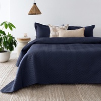 Bambury Herringbone Embossed Coverlet Set Navy - Queen / King