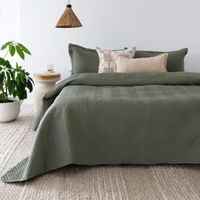 Bambury Herringbone Embossed Coverlet Set Moss - Single / Double