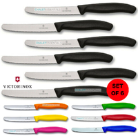New 6 X Victorinox Steak and Tomato Knife Knives 11cm Wavy Edge - Assorted Colours