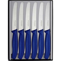 VICTORINOX Steak Knives Pistol Grip BLUE Set of 6 Round Tip FREE POSTAGE BNIB