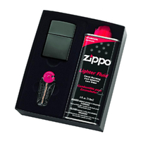 Zippo Black Ice Lighter Gift Box Set With Fluids & Flints