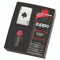 NEW ZIPPO LUCKY ACE LIGHTER GIFT BOX WITH FLUIDS + FLINTS FREE POSTAGE 95411GP