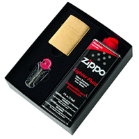 Zippo #204 Brushed Brass Lighter & Fluid & Flints Gift Boxed 