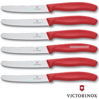 Victorinox Steak & Tomato 11cm Knife Pistol Grip Set x 6 Knives - Red
