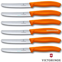 6 x VICTORINOX Steak Knives & Tomato 11cm Knife Pistol Grip ORANGE Knife Swiss FREE SHIPPING