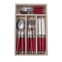 Andre Verdier Laguiole - Debutant Mirror - 24 pc Cutlery Sets - Red Andre Verdier