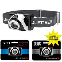 LED LENSER SEO 5 Head Torch Headlamp GREY 180 Lumens & Bonus Headband