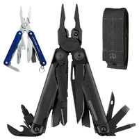 New Leatherman SURGE BLACK Multi Tool & Molle Sheath & Squirt Blue