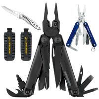 Leatherman Black SURGE Multi-Tool + Sheath + BitKit + Crater C33 + Squirt PS4 *AUTH AUS DEALER*
