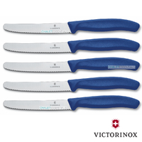 5 x VICTORINOX Steak Knives & Tomato 11cm Knife Pistol Grip BLUE Knife Swiss FREE SHIPPING