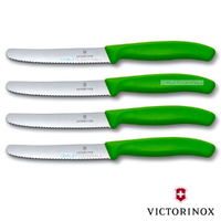 4 x VICTORINOX Steak Knives & Tomato 11cm Knife Pistol Grip GREEN Knife Swiss FREE SHIPPING
