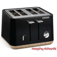 New MORPHY RICHARDS Scandi Aspect BLACK 4 Slice Toaster W/ Wood Trim 240007 Tray