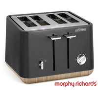 New MORPHY RICHARDS Scandi Aspect TITANIUM 4 Slice Toaster W/ Wood Trim 240006 Tray