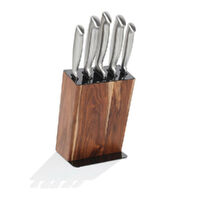 NEW STANLEY ROGERS black 6 Piece Acacia Wood 6pc Knife Block Set 41410 Stainless Steel