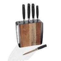 STANLEY ROGERS ACACIA STEEL FRAME KNIFE BLOCK 6 PIECE 41413 WOOD BLOCK STAINLESS KNIVES