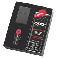 NEW ZIPPO MATTE BLACK LIGHTER GIFT BOX WITH FLUIDS + FLINTS  