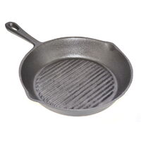 Cast Iron Round Ribbed Skillet Frying Pan W/ Handle 20cm Grillpan Grill Griddle