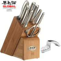 New GLOBAL TAKASHI 10Pc Knife Block Set + Minosharp Sharpener Japan Kitchen Knives
