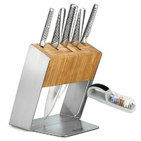 Global KATANA Global Katana 6Pc Knife Block Set Knives & 3 STAGE MINOSHARP Sharpener