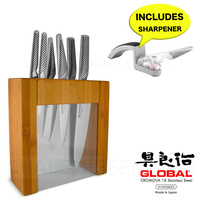 Japanese Knives IKASU GLOBAL BNIB and BONUS Mino SHARPENER Knife Block Set