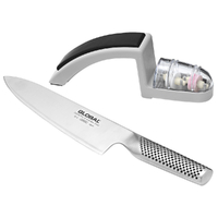 Global 2pc Starter Set Chef Cooks 20cm Knife & Minosharp Ceramic Water Sharpener