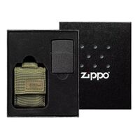 New Zippo Black Crackle Windproof Lighter & Green Tactical Pouch Gift Set