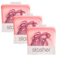STASHER 3PC SANDWICH REUSABLE SNACK BAG COOK FREEZE STORE 3-IN-1 , GUAVA 828ML