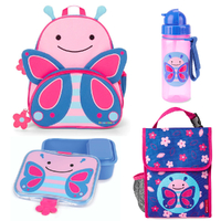 Skip Hop Zoo Backpack + Lunch Bag  + Lunch Box + Drink Bottle 4pc Set Butterfly