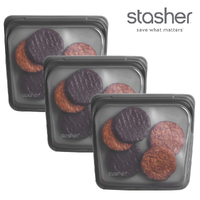 Stasher 3pc Sandwich Reusable Snack Bag Cook Freeze Store 3-In-1 , Grey 450ml