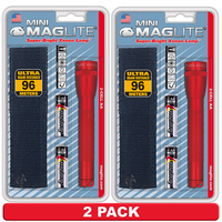 NEW 2 PACK X MAGLITE 2AA CELL RED FLASHLIGHT WITH POUCH MADE IN USA