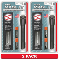 NEW 2 PACK X MAGLITE 2AA CELL BLACK FLASHLIGHT WITH POUCH MADE IN USA