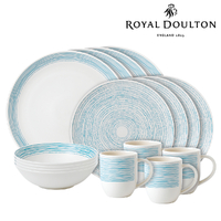 New Royal Doulton ED Ellen DeGeneres 16pc Polar Blue Dots Dinner , Set of 16