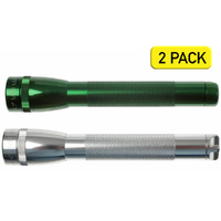 MAGLITE FLASHLIGHT 2AA GREEN & 2AA SILVER COMBO MADE IN USA