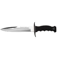 NEW MUELA DEFENDER BOWIE 22 HUNTING FISHING KNIFE , BLACK ZAMACK / RUBBER HANDLE