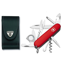 VICTORINOX EXPLORER RED SWISS ARMY KNIFE + LEATHER POUCH BUNDLE