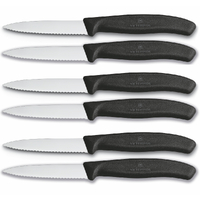 Victorinox 6pc Paring Knife Set of 6 , Serrated Edge Pointed Tip , Black 5.0633