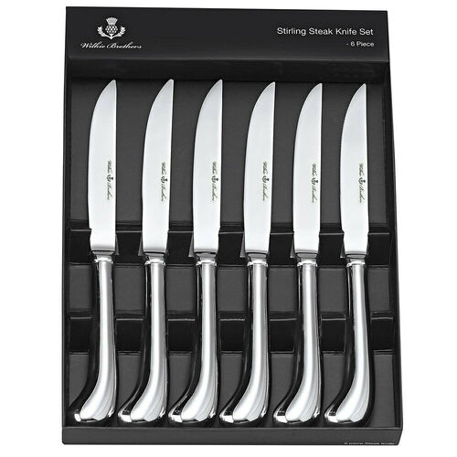 Wilkie Brothers Stirling 6 Piece Steak Knife Set Stainless Steel Knives 6pc