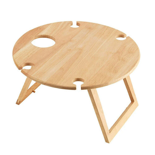 STANLEY ROGERS Folding Round Travel Picnic Timber Table 50 x 25cm Wine