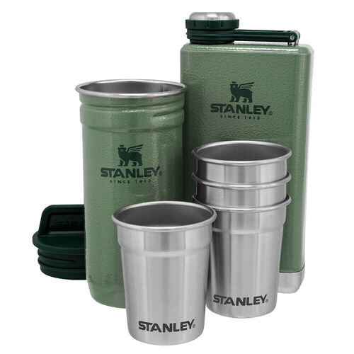Stanley Adventure 230ml Flask & 4pc x 59ml Spirit Shot Glass Gift Set - Green 