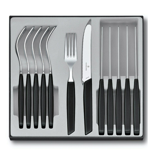 Victorinox Modern 12pc Steak Knife & Fork Cutlery Set of 12 Piece - Black