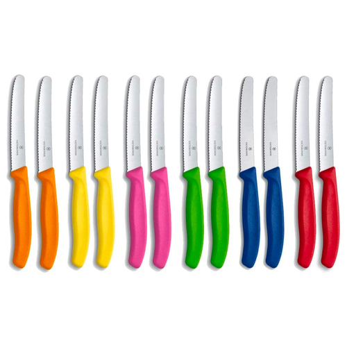 Victorinox Steak & Tomato 11cm Knife Pistol Grip Set x 12 Knives - Colourful