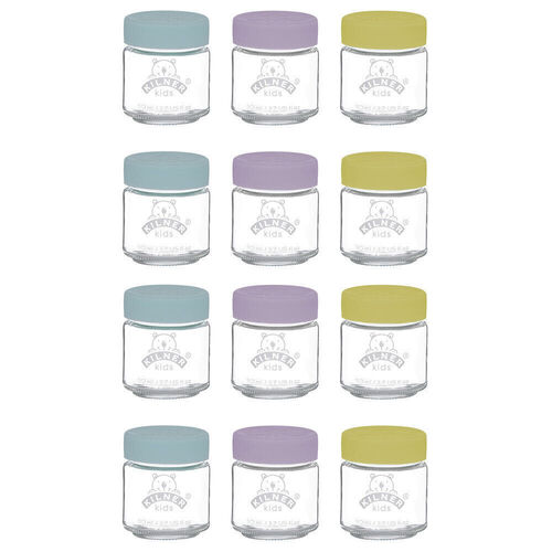 Kilner Kids 12 Piece Glass Jar Canister Baby Food Storage w/ Lid 12pc - 110ml