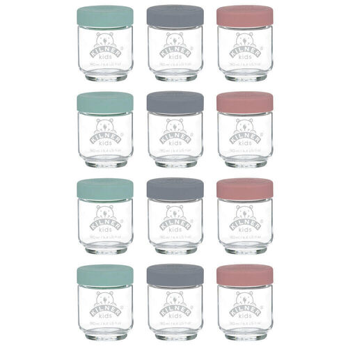 Kilner Kids 12 Piece Glass Jar Canister Baby Food Storage w/ Lid 12pc - 190ml